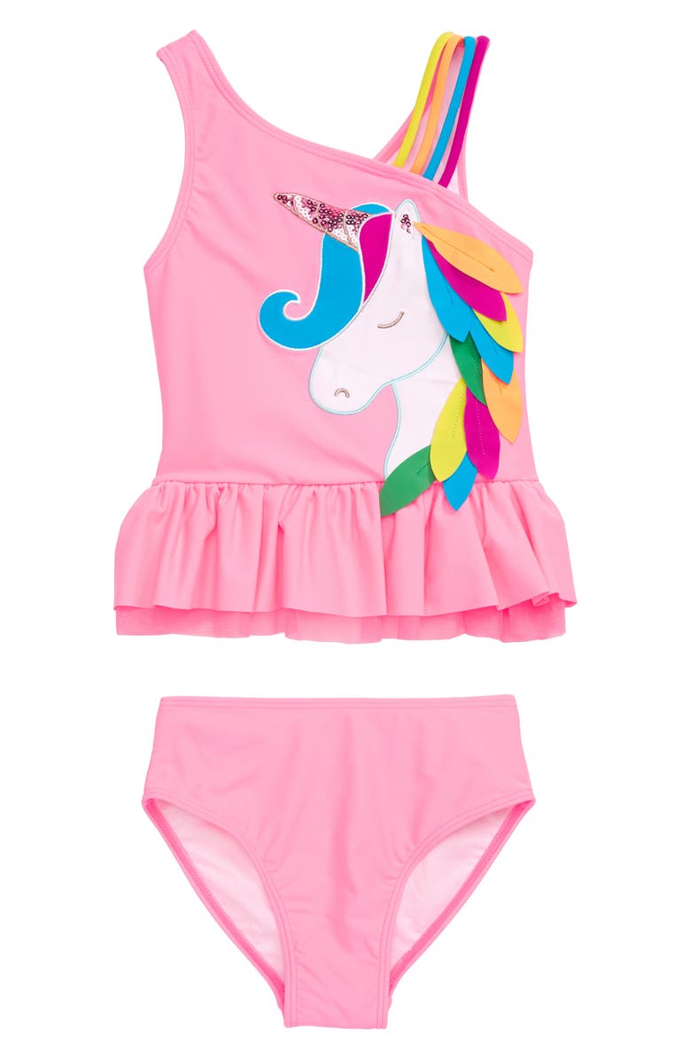 Flapdoodles Unicorn Appliqué Two-Piece Tankini Swimsuit, Main, color, 