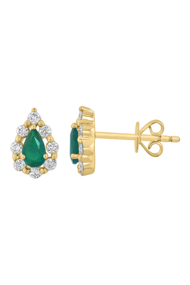 Diamond & Emerald Stud Earrings, Alternate, color, GREEN