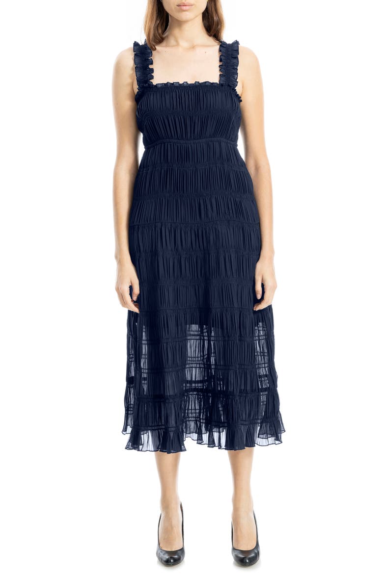 Ruffle Shirred Georgette Midi Dress, Alternate, color, SAPPHIRE