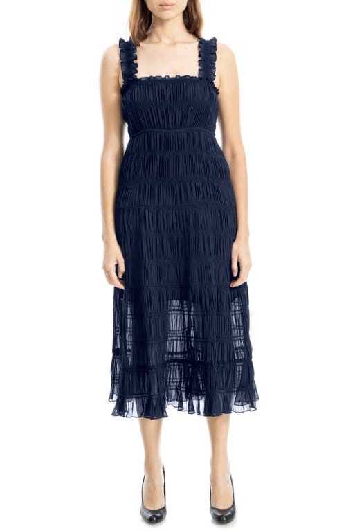 Max Studio Ruffle Shirred Georgette Midi Dress In Blue