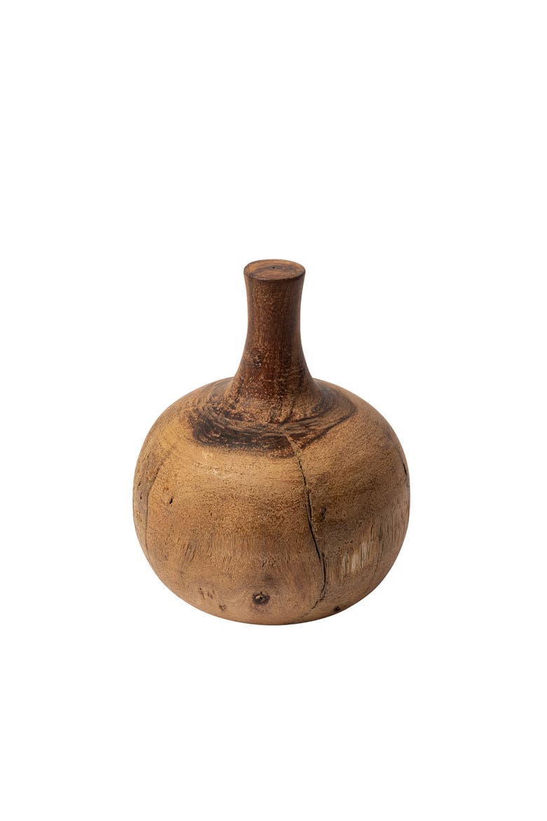 Afra Solid Wood Vase Shaped Decorative Object, Main, color, Brown