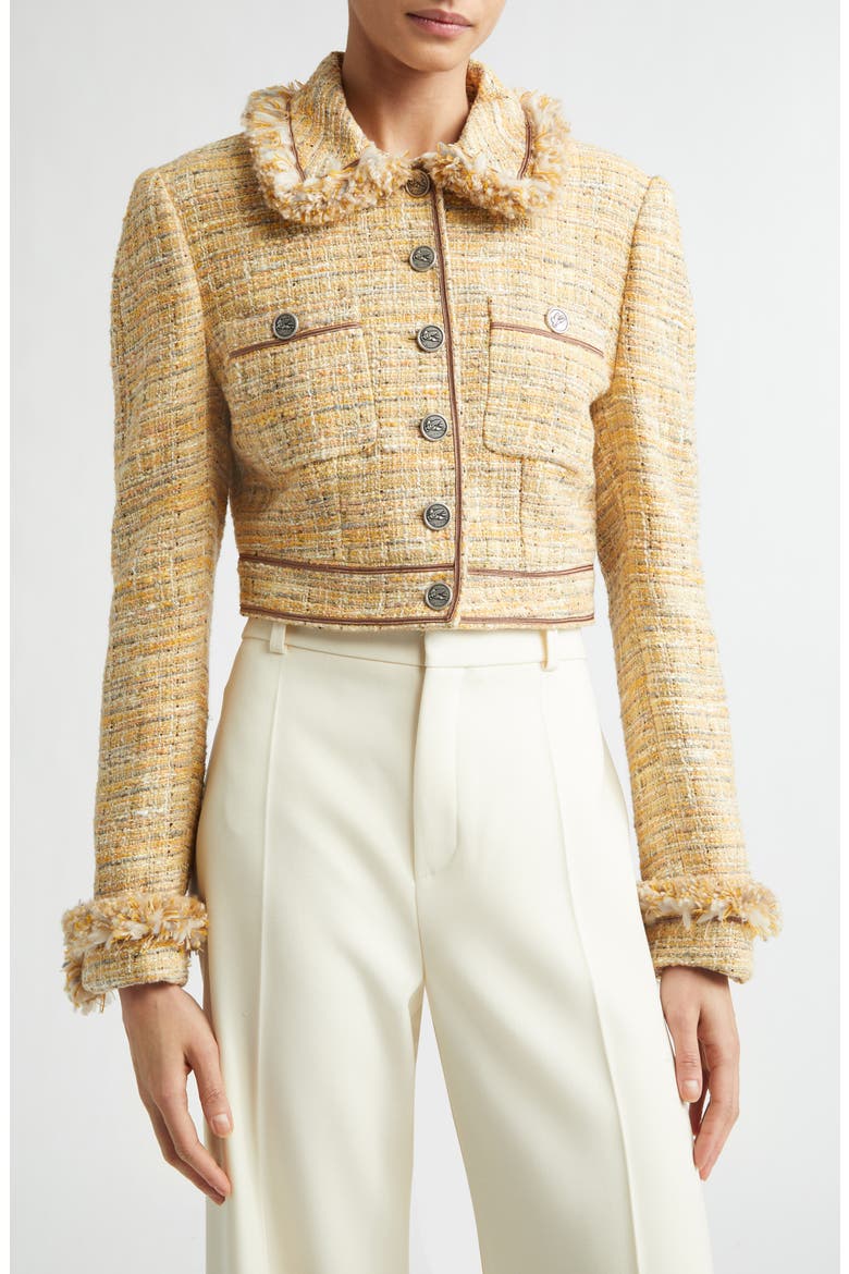 Crop Tweed Jacket, Main, color, MULTICOLOR ON BEIGE BASE