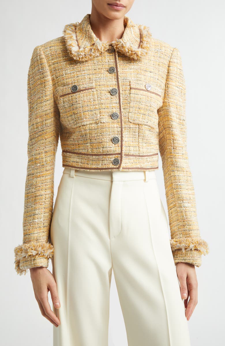 Etro Crop Tweed Jacket, Main, color, Multicolor On Beige Base