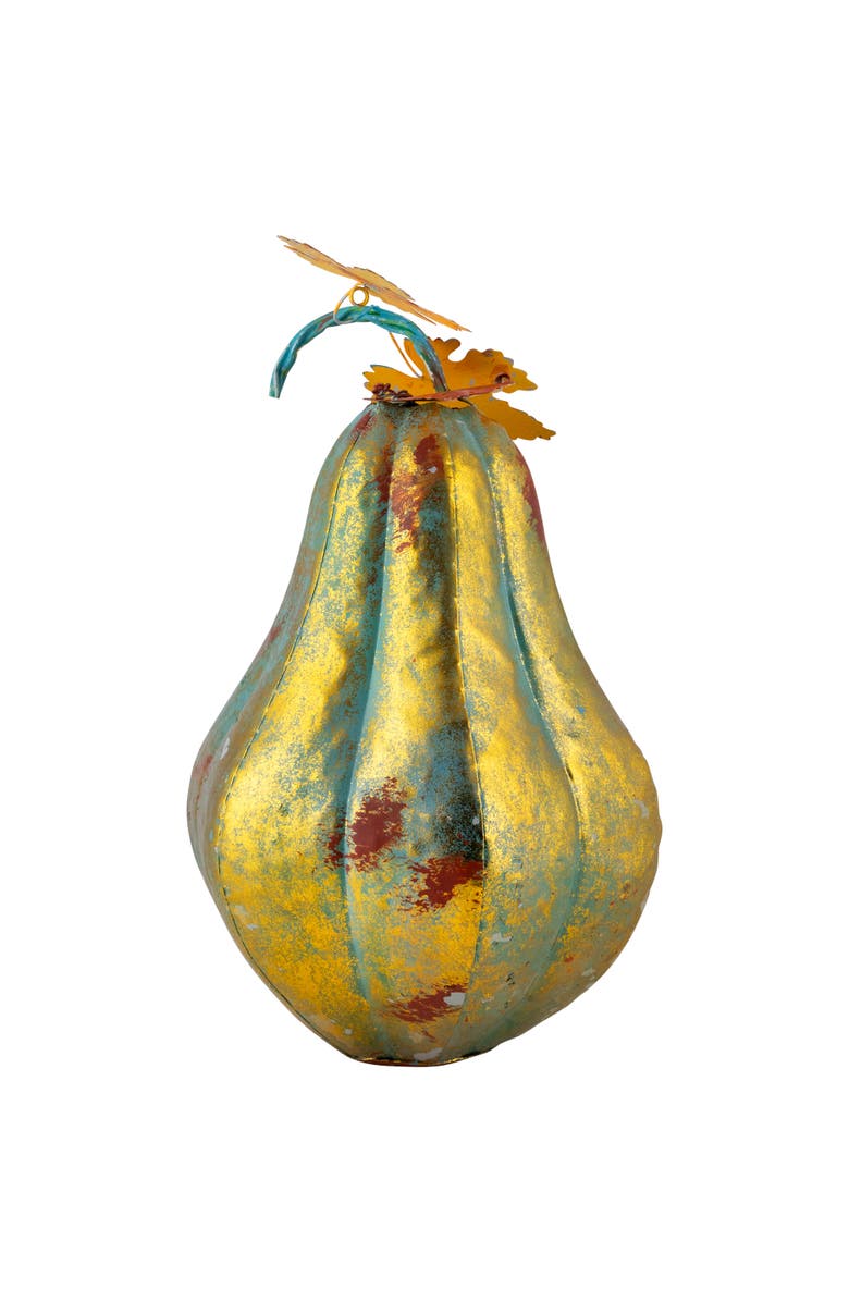 Northlight Gourd Metal Fall Harvest Decoration - 14" - Gold and Orange, Alternate, color, 