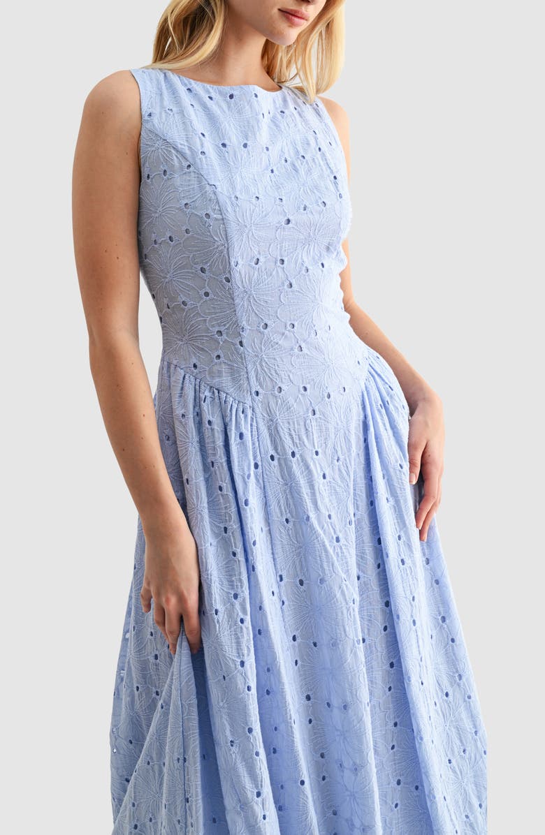 All in Favor Broderie Anglaise Fit & Flare Midi Dress, Alternate, color, Periwinkle