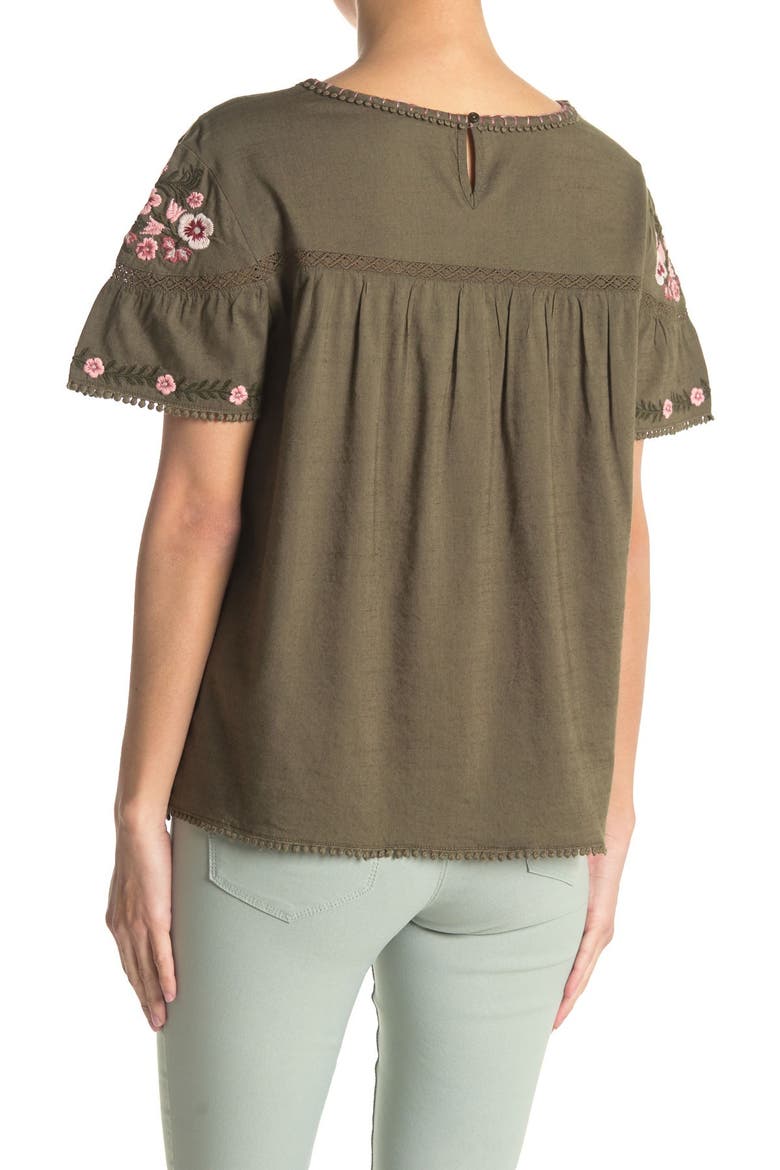 Embroidered Yoke Top, Alternate, color, OLIVE- PINK FLORAL EMB