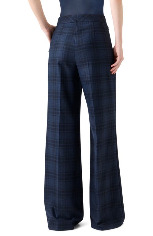 Akris Fior Check Wool Flannel Wide-leg Trousers In Blue