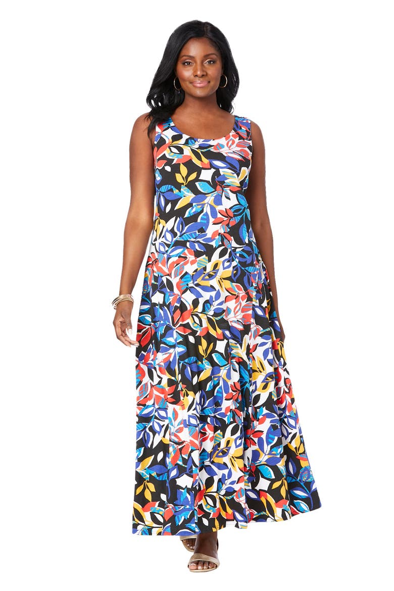 Stretch Cotton Tank Maxi Dress, Main, color, MULTI GRAPHIC LEAVES