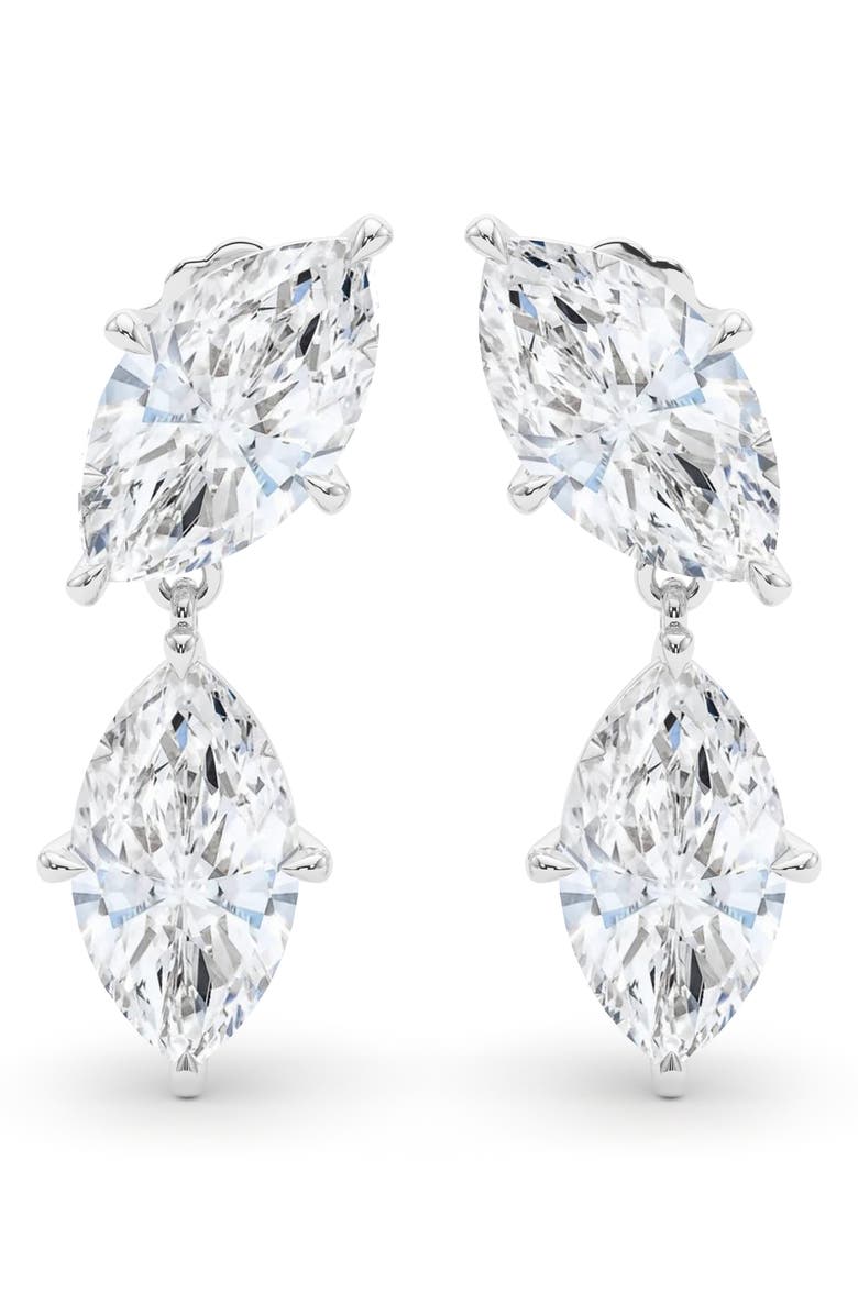 HauteCarat Lab Grown Diamond Twin Marquise Cut Drop Earrings, Alternate, color, 18K White Gold