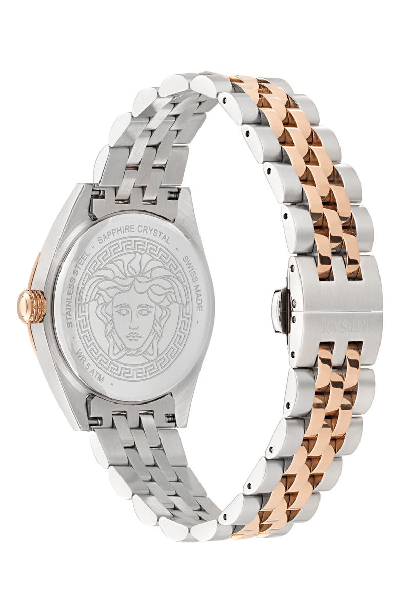 Versace V-Code Bracelet Watch, 36mm, Alternate, color, Silver/ Rose Gold