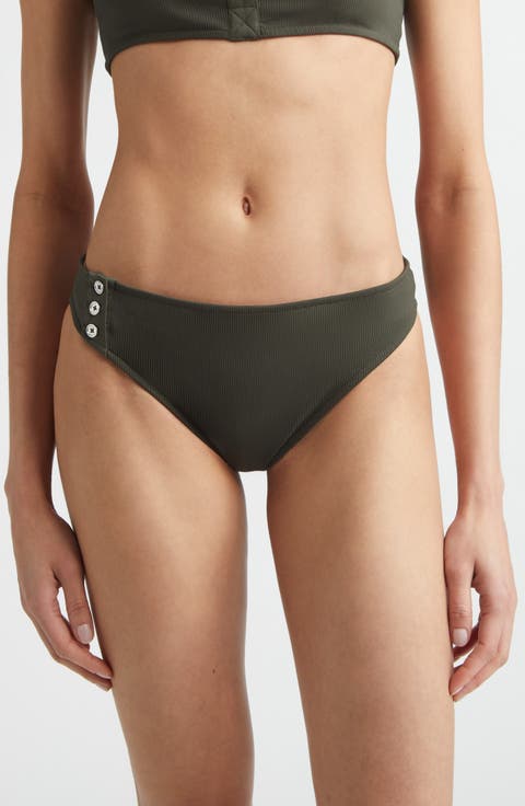 Side Button Ribbed Bikini Bottoms