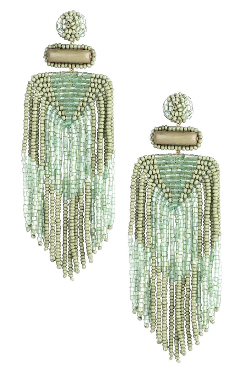 Deepa Gurnani Jody Fringe Drop Earrings, Main, color, Olive