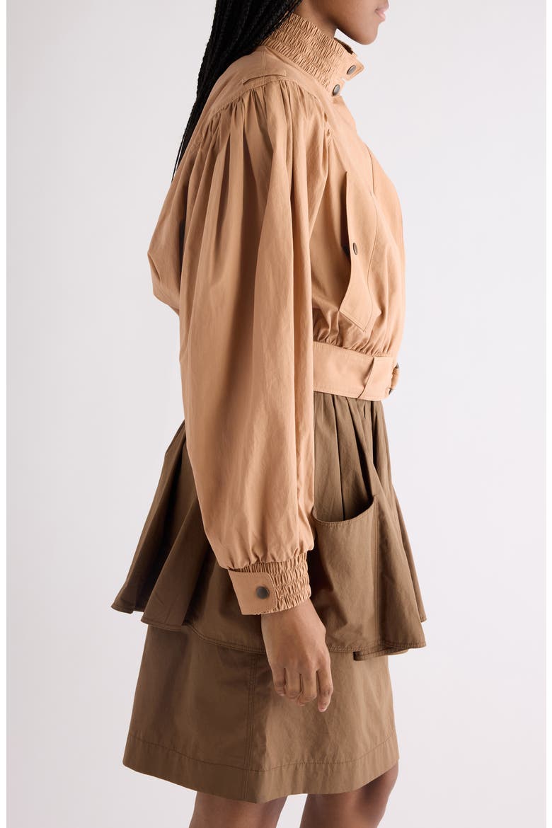 Crop Gathered Cotton Poplin Jacket, Alternate, color, REEF SHELL