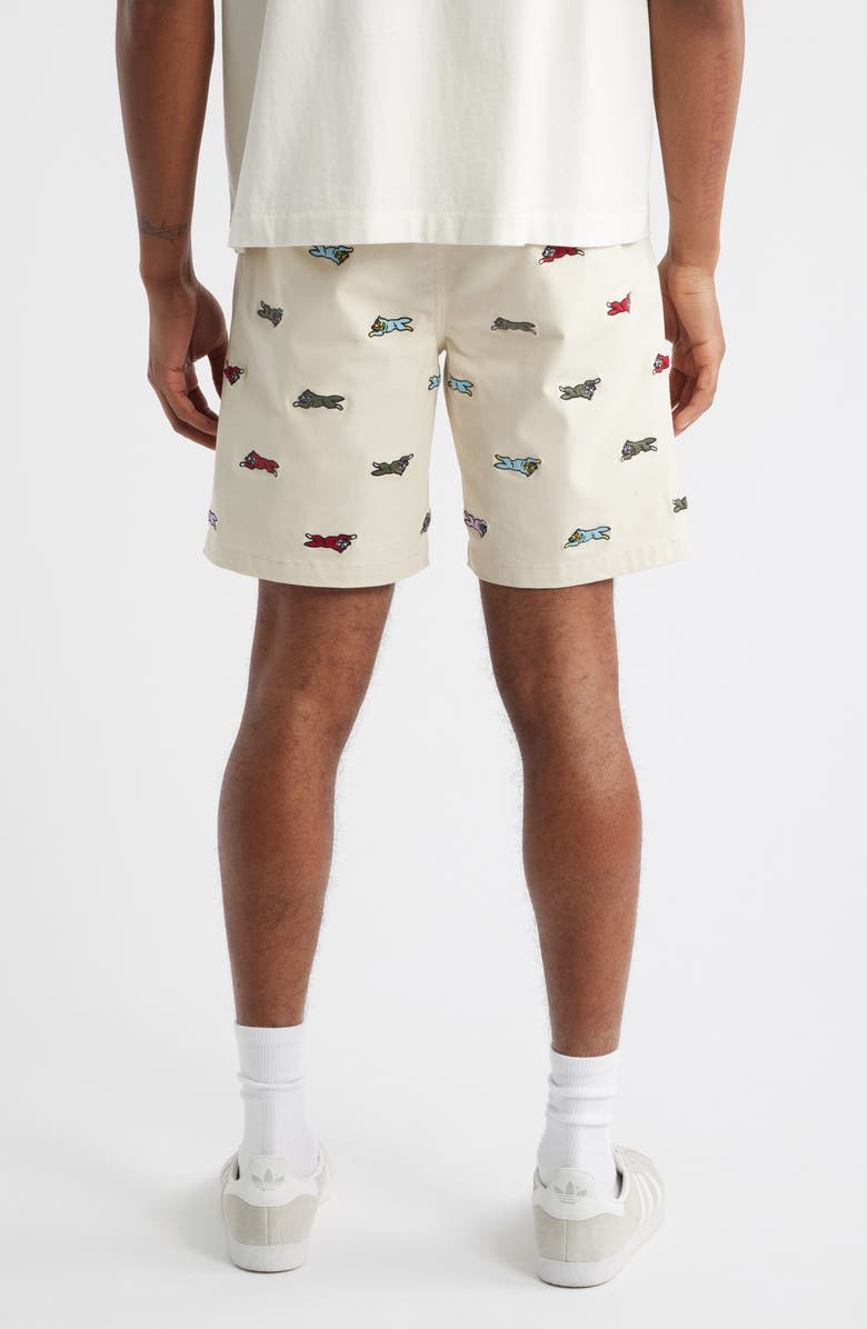 ICECREAM Universe Embroidered Flat Front Cotton Shorts, Alternate, color, Fog