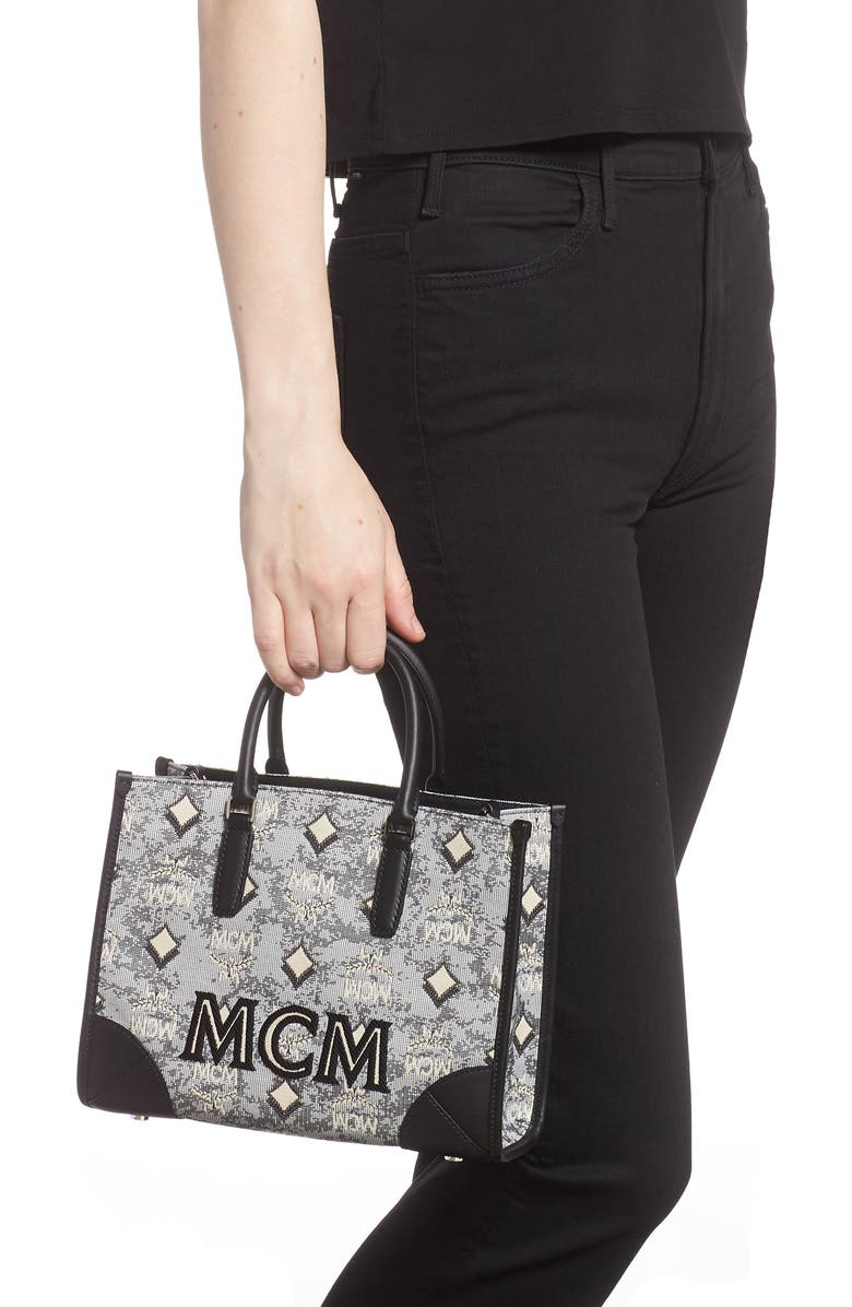 MCM Small Vintage Jacquard Tote, Alternate, color,