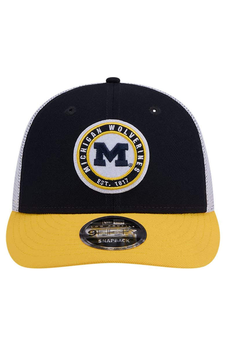 New Era Men's New Era Navy Michigan Wolverines Throwback Circle Patch 9FIFTY Trucker Snapback Hat, Alternate, color, Navy