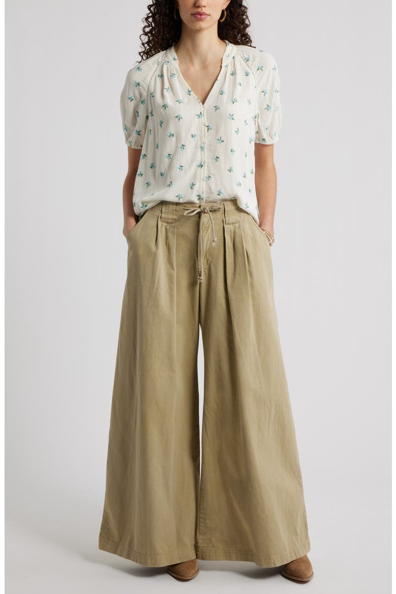 Floral Button-Up Top, Alternate, color, IVORY- BLUE GARDEN DITSY