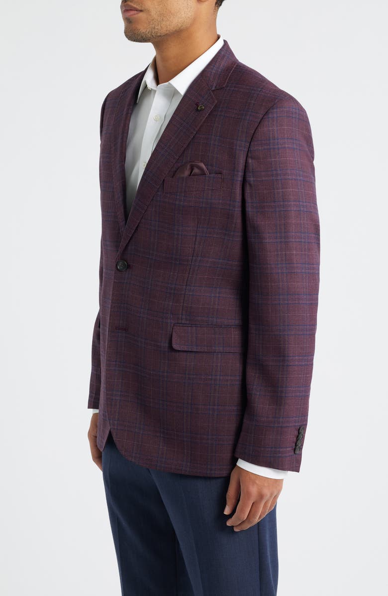 Johnston & Murphy Burgundy Windowpane Plaid Wool Sport Coat, Alternate, color, Burgundy Plaid