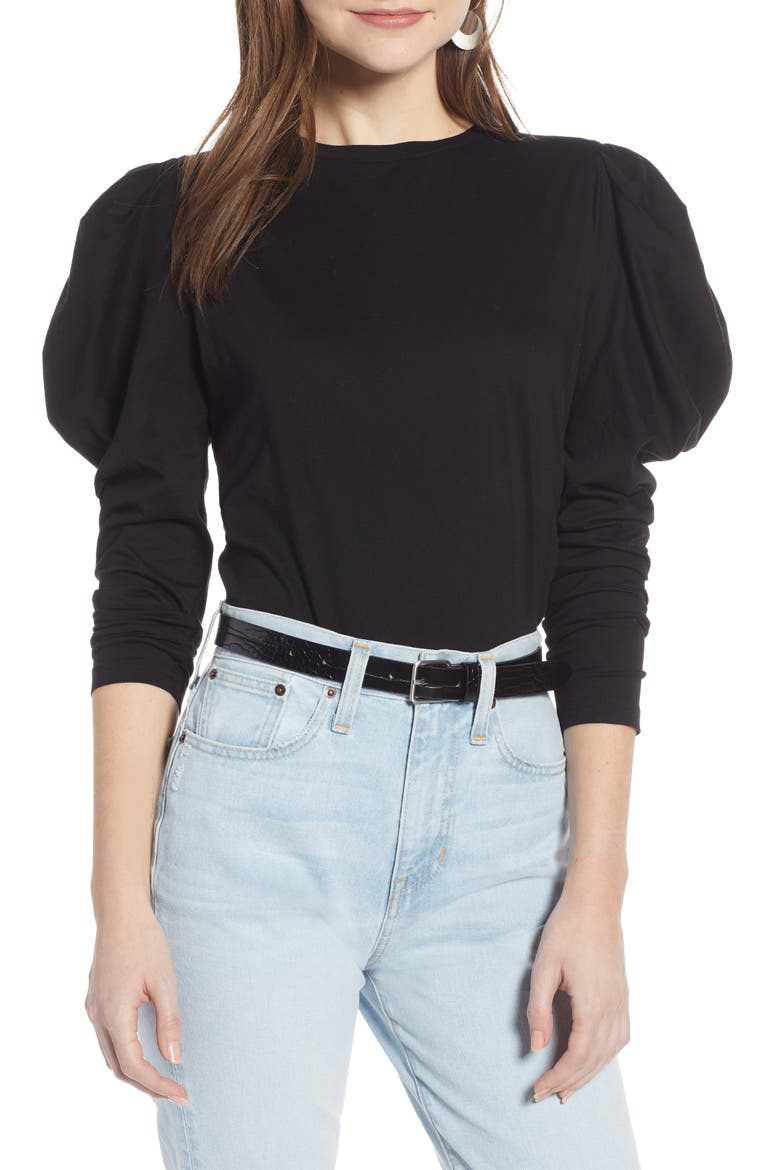 Strong Shoulder Top (Nordstrom Exclusive), Main, color, BLACK