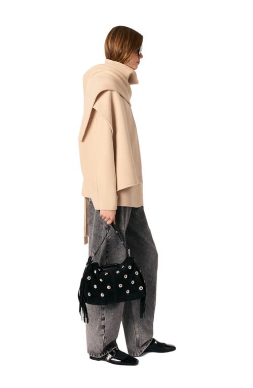 Maje Double-faced Coat With Scarf In Beige