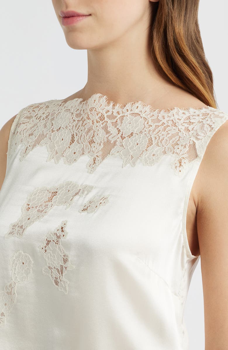 DÔEN Viviane Lace Trim Silk Satin Top, Alternate, color, Sea Salt