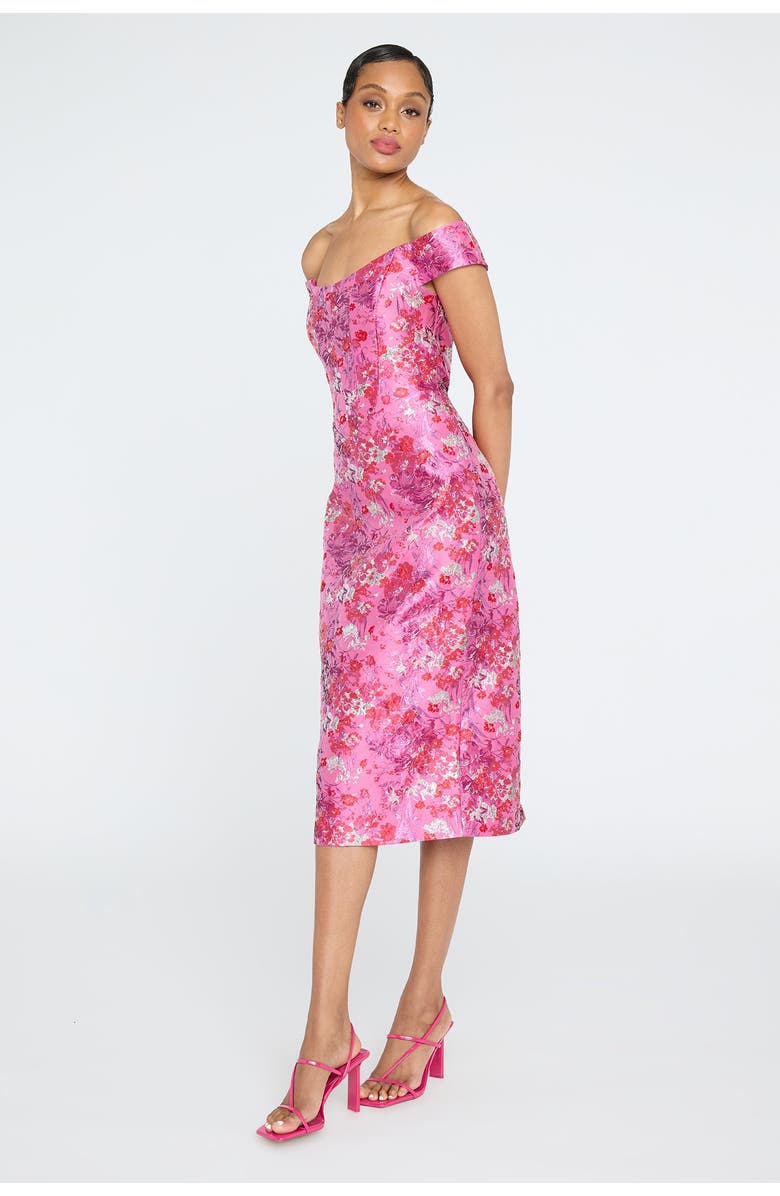 Theia Chantel Off Shoulder Dress, Alternate, color, Sweetheart Pink/Poppy