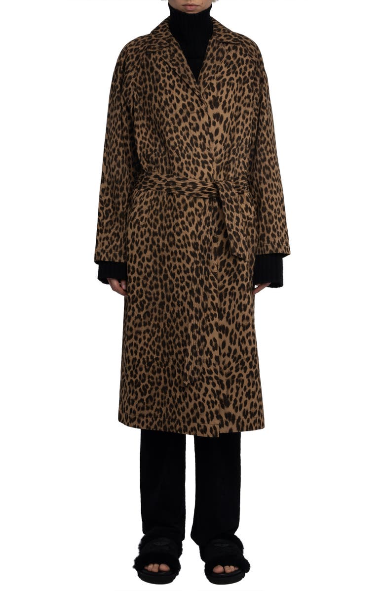Zadig & Voltaire Mentle Leopard Print Cotton Trench Coat, Main, color, Daim
