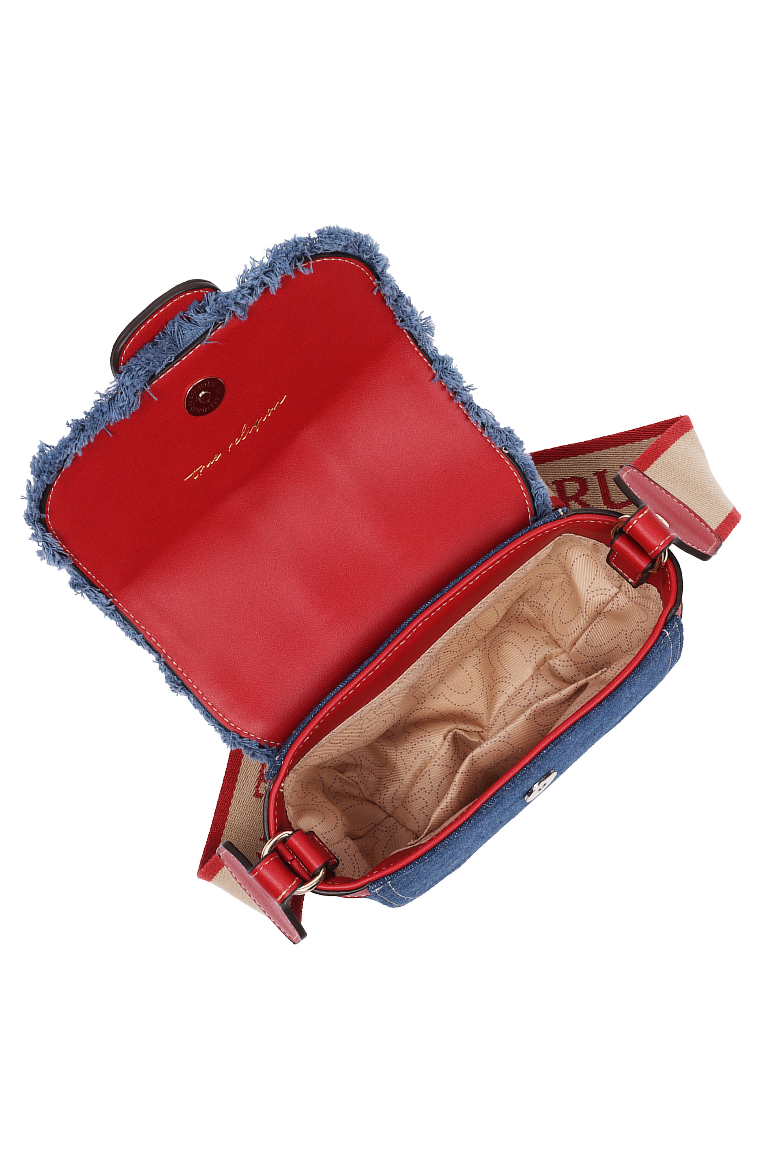 Asher Frayed Edge Mini Flap Crossbody Bag, Alternate, color, DARK DENIM