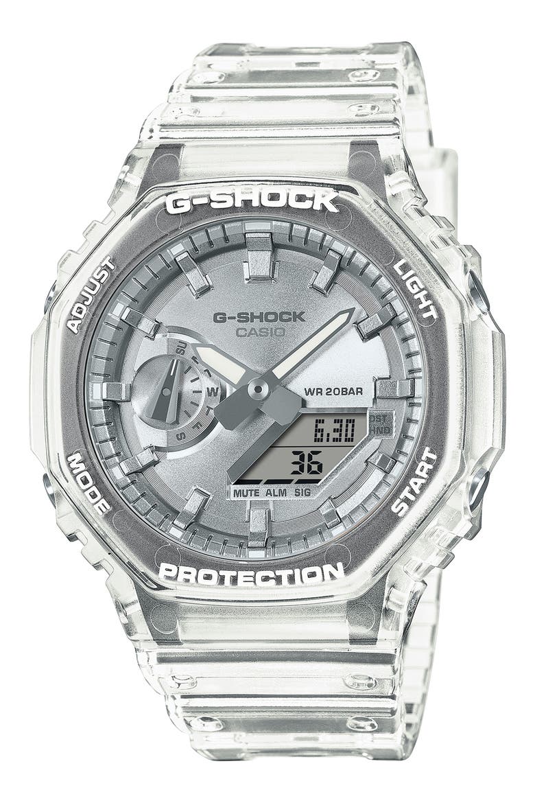 Analog-Digital GA2100 Resin Strap Watch, 48.5mm, Main, color, CLEAR/ SILVER