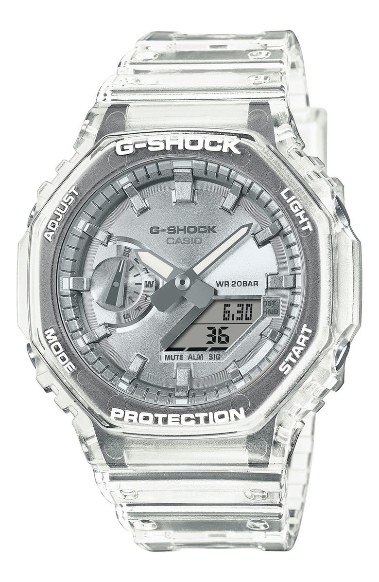 G-SHOCK Analog-Digital GA2100 Resin Strap Watch, 48.5mm, Main, color, Clear/ Silver