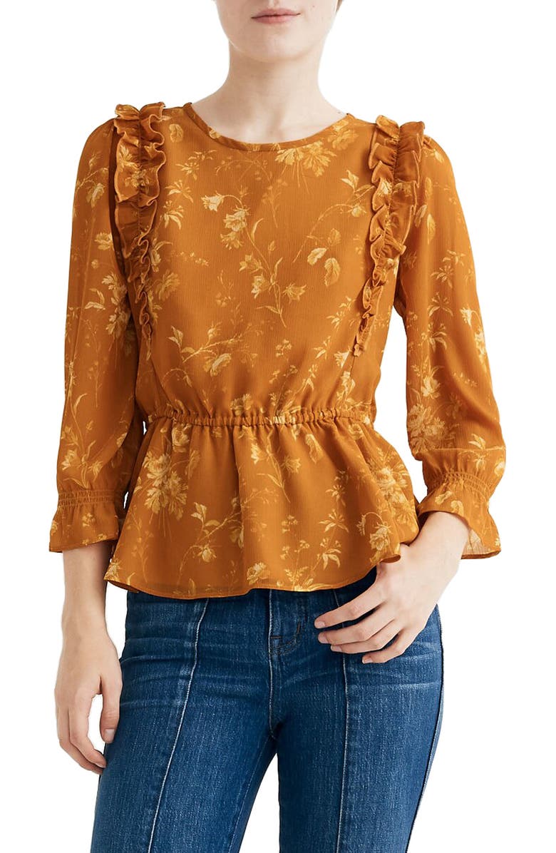 Madewell Ruffle Shoulder Peplum Top, Main, color,