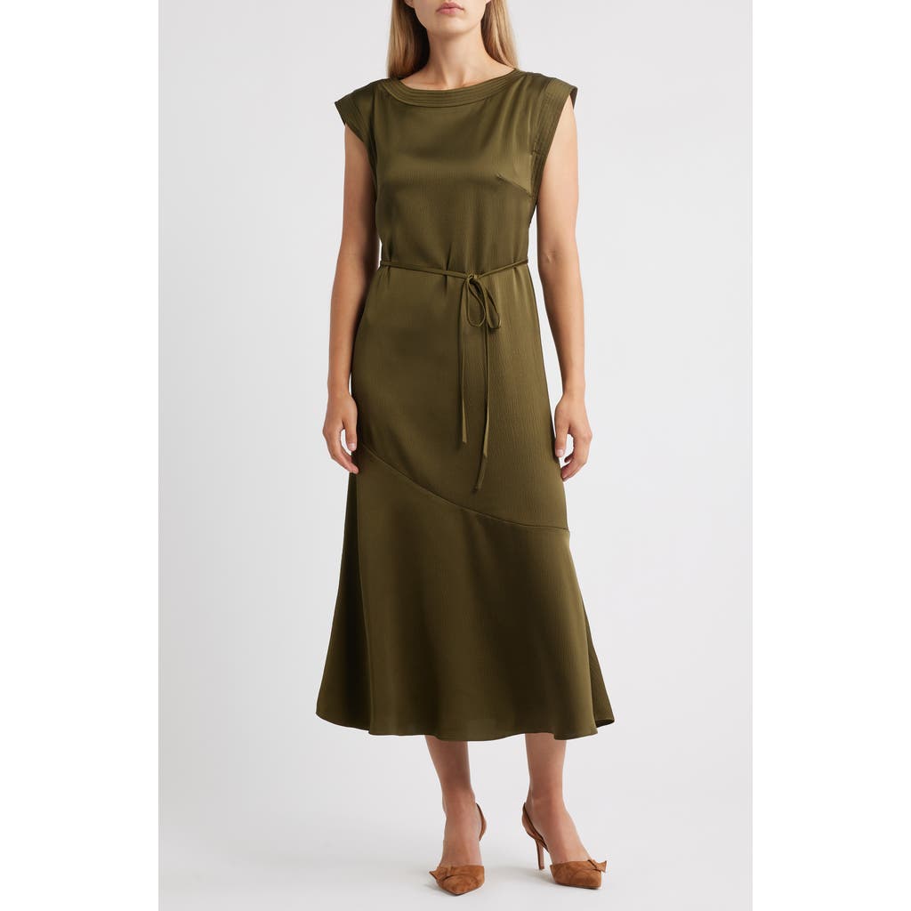 Vince Camuto Cap Sleeve Stretch Satin Belted Dress