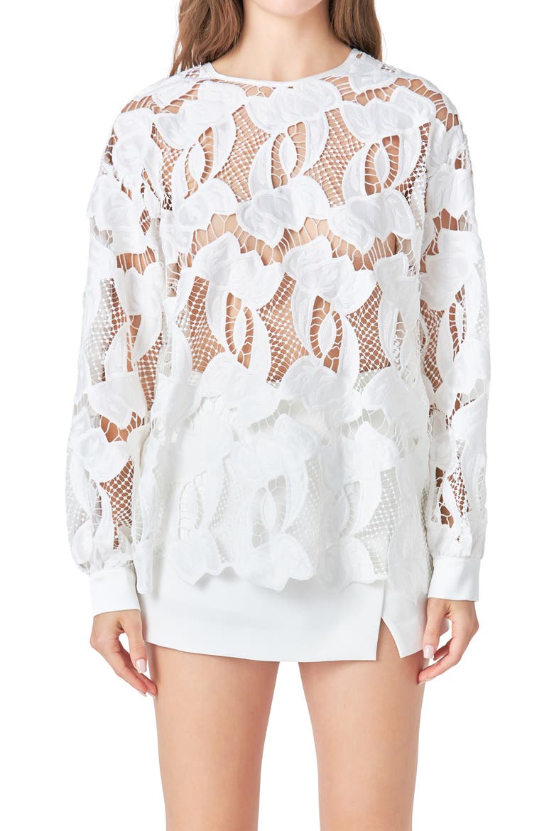Floral Lace Top, Alternate, color, WHITE