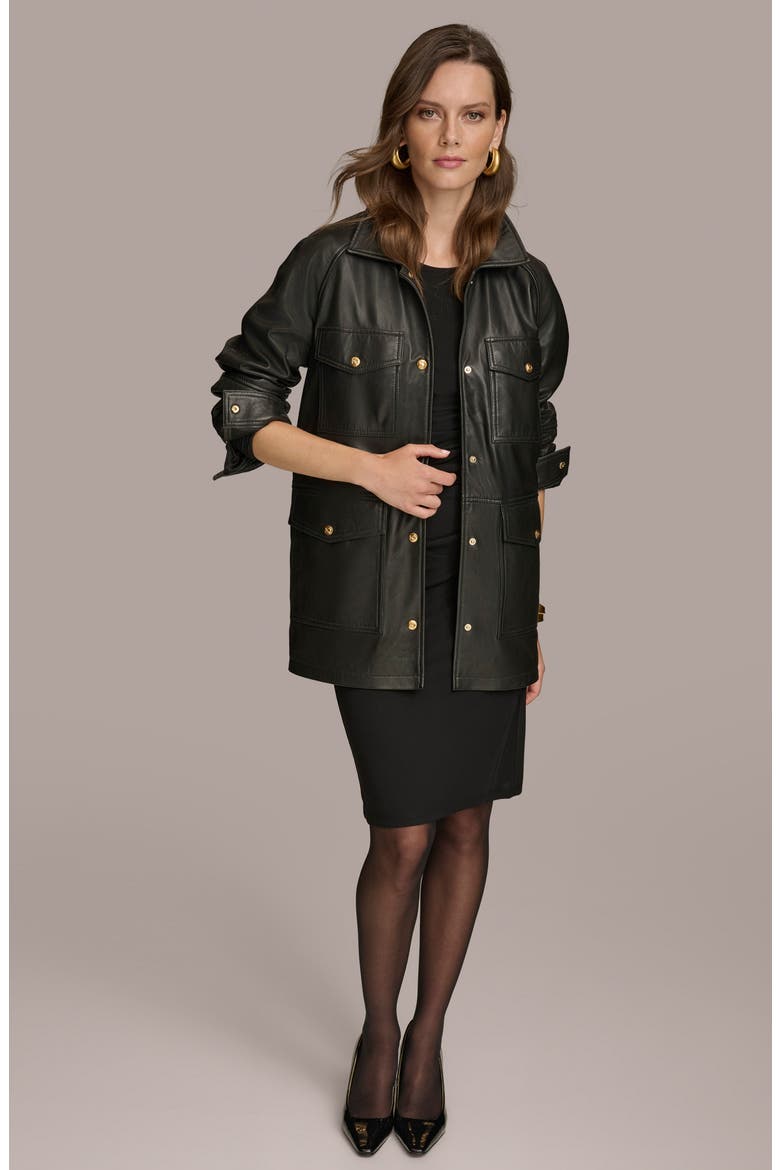 Leather Field Jacket, Alternate, color, BLACK