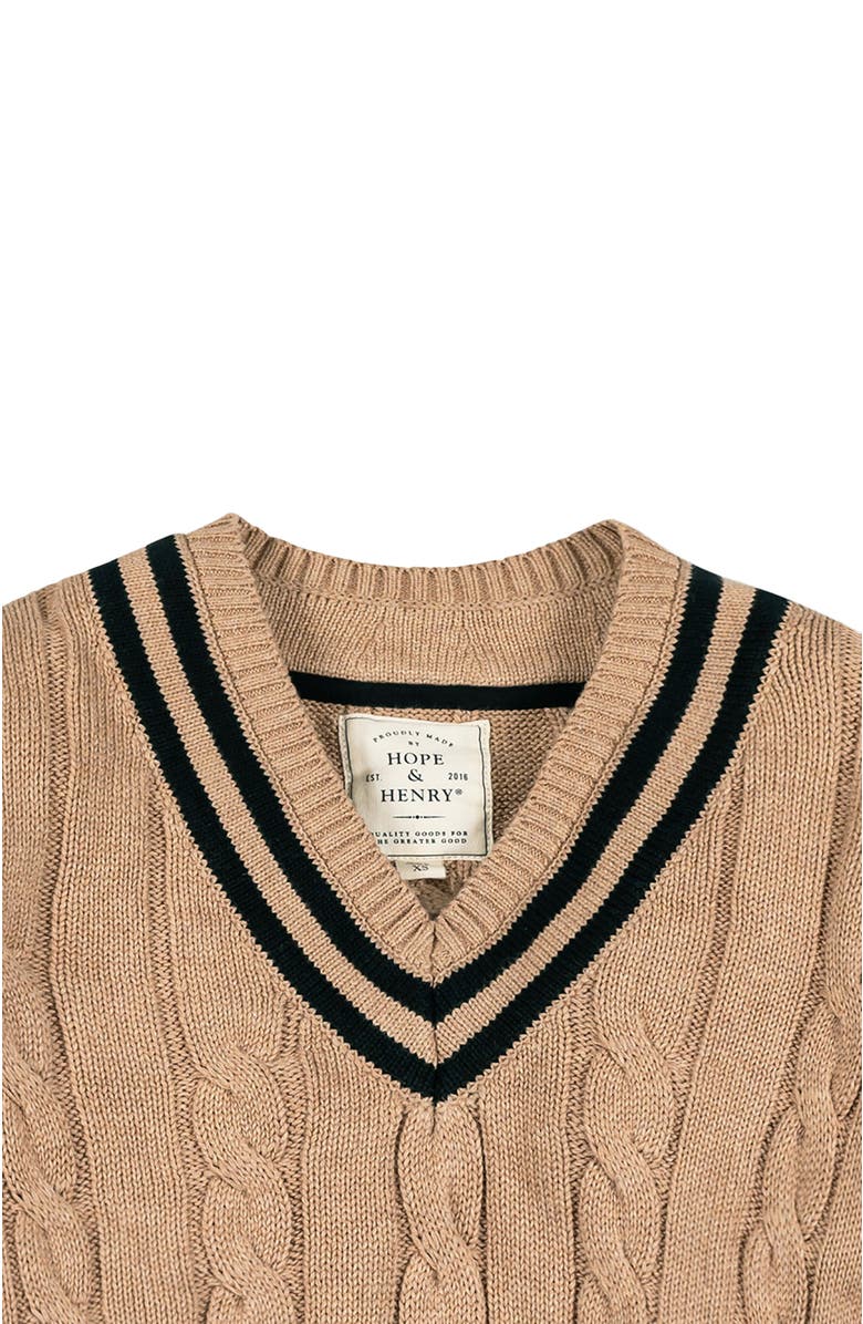 Hope & Henry Women's Organic V-Neck Cricket Sweater, Alternate, color, Camel Heather With Black