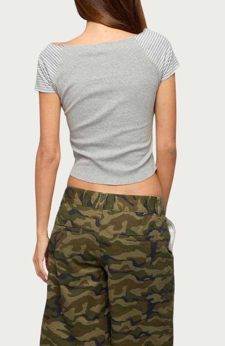 EDIKTED Marina Stripe Raglan Sleeve T-Shirt, Alternate, color, Gray-Melange