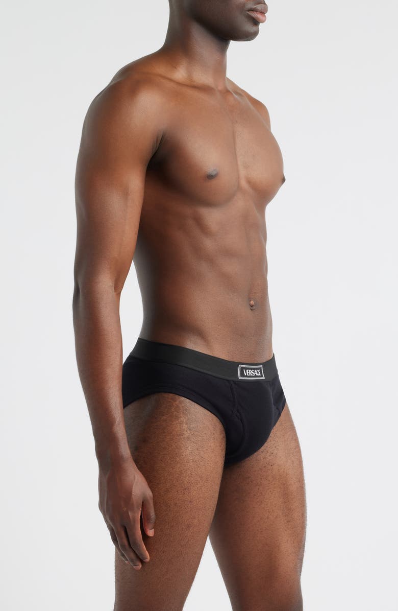 Versace '90s Logo Stretch Cotton Rib Briefs, Alternate, color, Black