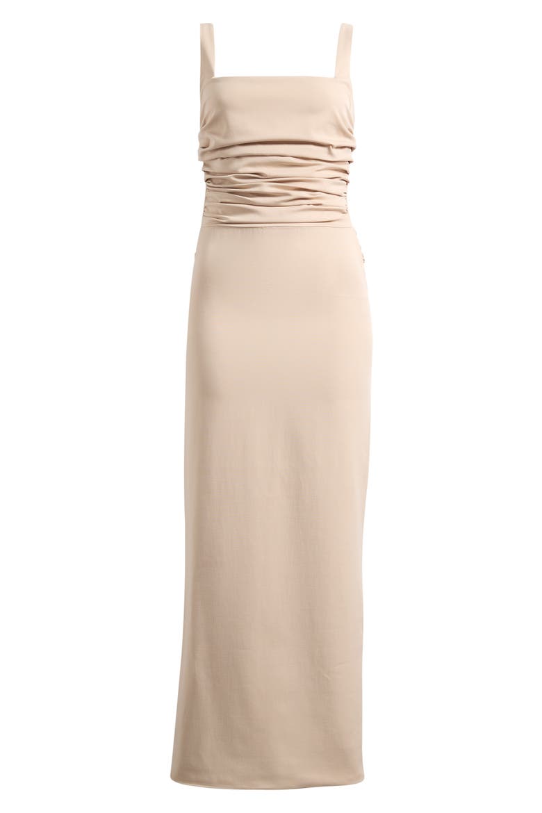 Calandra Stretch Crepe Ruched Maxi Dress, Alternate, color, TAUPE