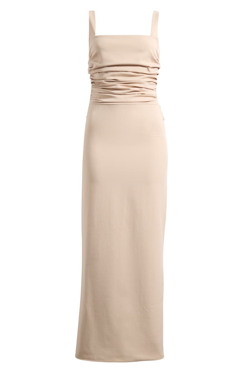 HOUSE OF CB Calandra Stretch Crepe Ruched Maxi Dress, Alternate, color, Taupe