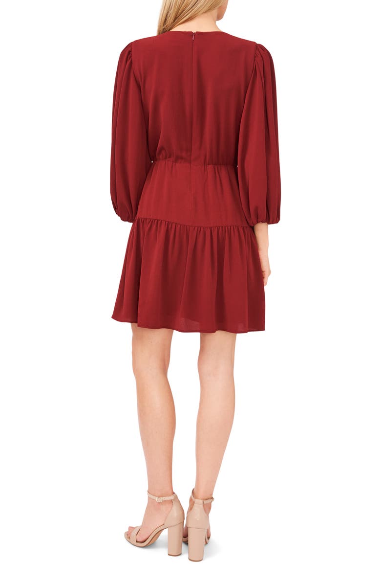 CeCe Ruffle Puff Sleeve Dress, Alternate, color, Claret Red