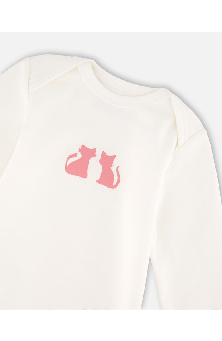 Deux par Deux Organic Cotton Long Sleeve Romper Cat, Alternate, color, Off-White
