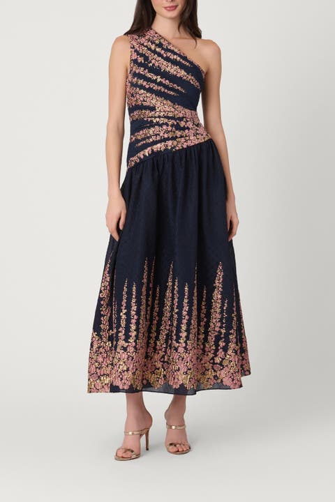Lotus Border Jacquard Midnight Henderson Dress