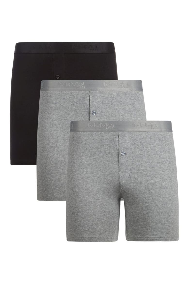 Assorted 3-Pack Cool Stretch Cotton Boxer Shorts, Alternate, color, BLACK-GRAY-GRAY