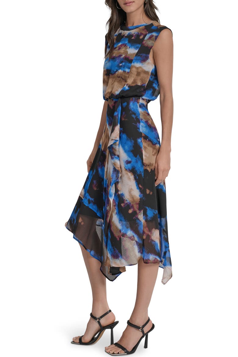 Sleeveless Asymmetric Midi Dress, Alternate, color, CLOUDED INDIGO