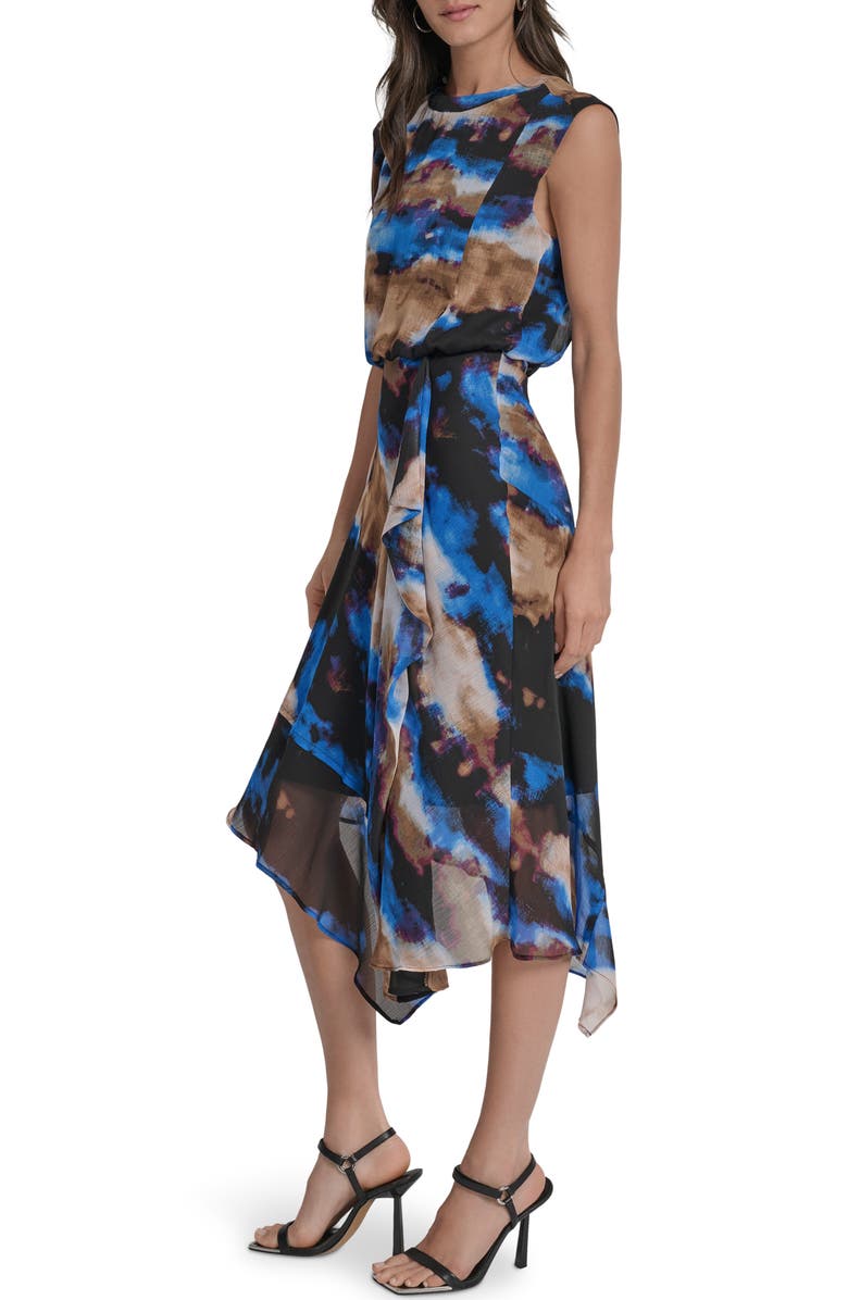 DKNY Sleeveless Asymmetric Midi Dress, Alternate, color, Clouded Indigo