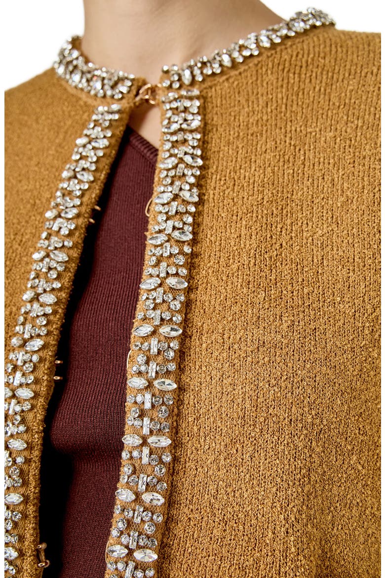 Bouclé Jewel Trim Cardigan, Alternate, color, MOCHA