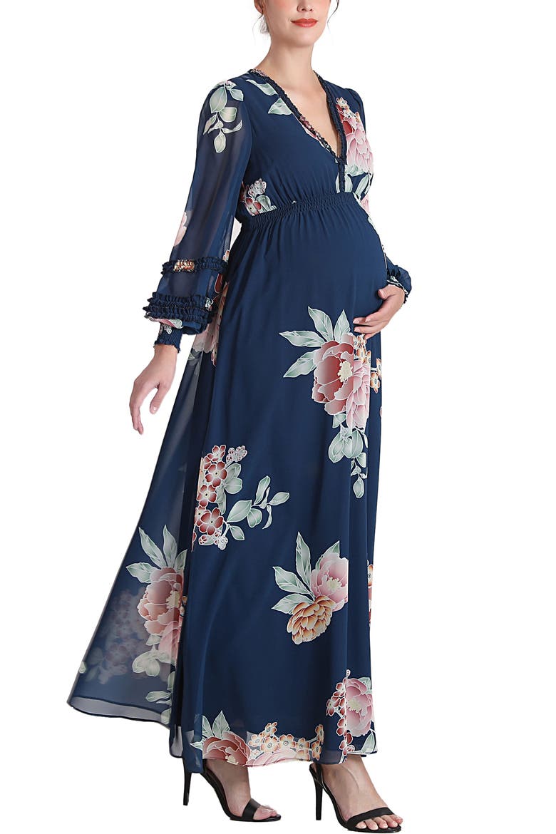 Adell Maternity Maxi Chiffon Dress, Alternate, color, Navy