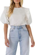English Factory Ruffle Smocked Puff Sleeve Blouse
