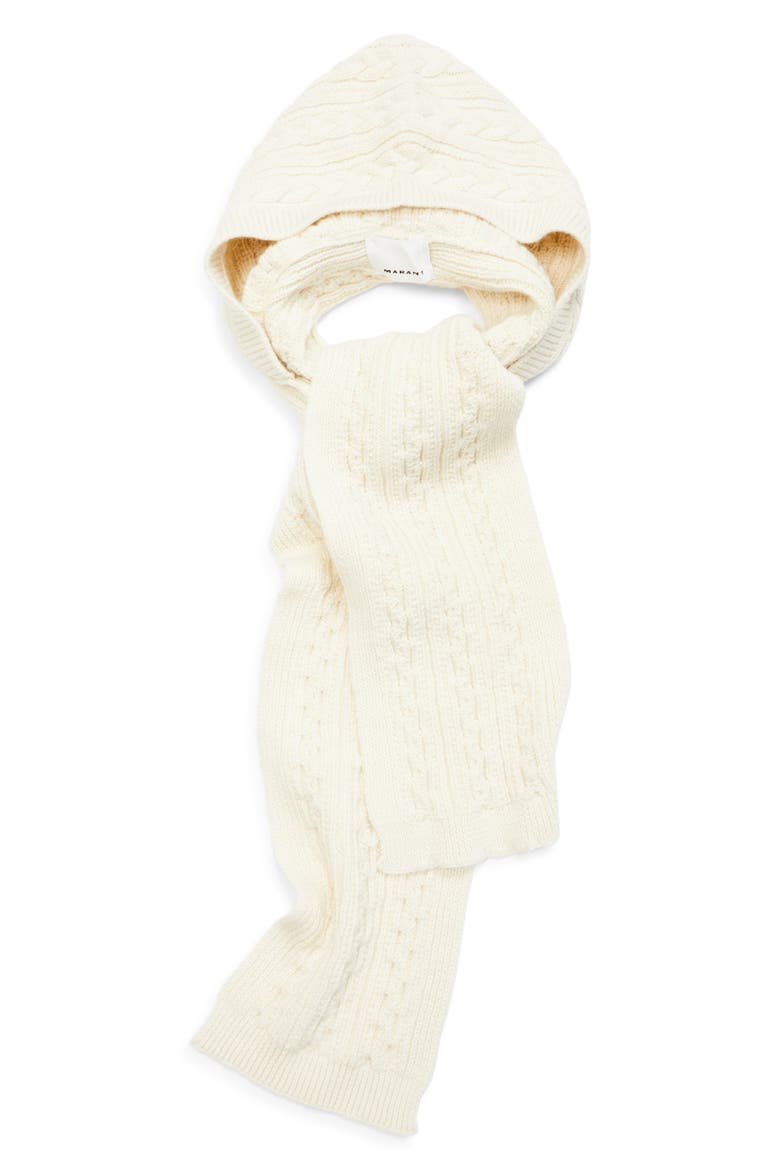 Honorine Hooded Cable Stitch Virgin Wool & Alpaca Scarf, Alternate, color, ECRU