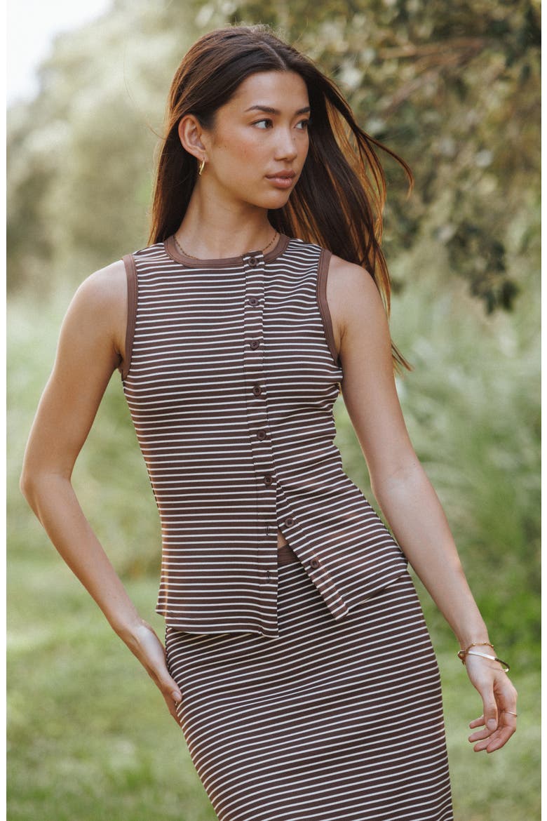 Adeline Stripe Button-Up Top & Maxi Skirt Set, Alternate, color, BROWN/CREAM STRIPE